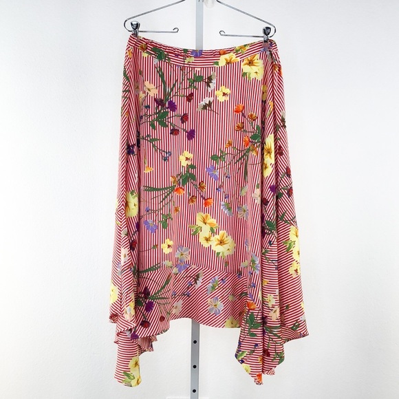Calvin Klein Red Floral Print Stripe Print Skirt - Picture 2 of 8
